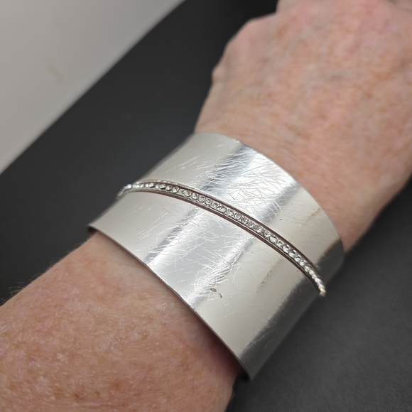 Silver Cuff Bracelet with Rhinestone Accent (2124)